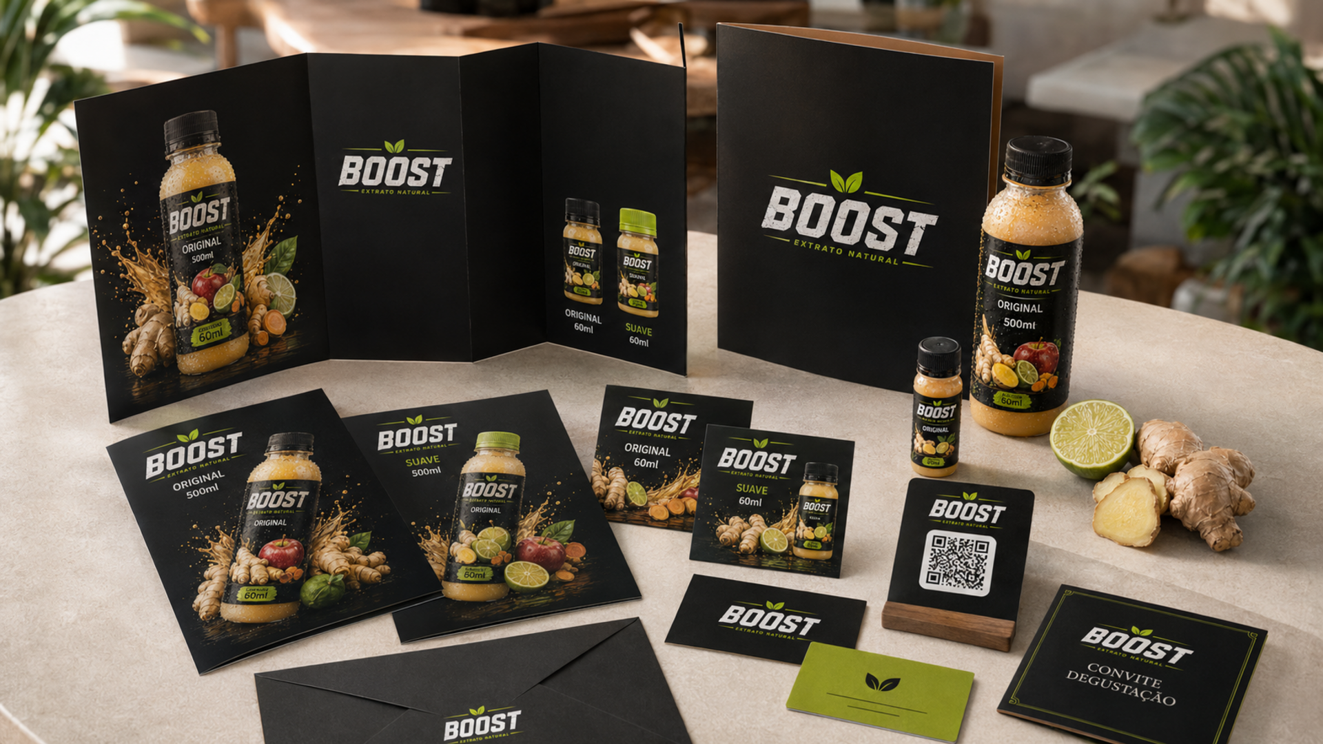 Folders e materiais impressos Boost
